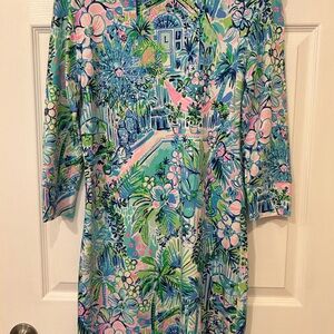 Lilly Pulitzer Blue and Green Long Sleeve Sheath Dress